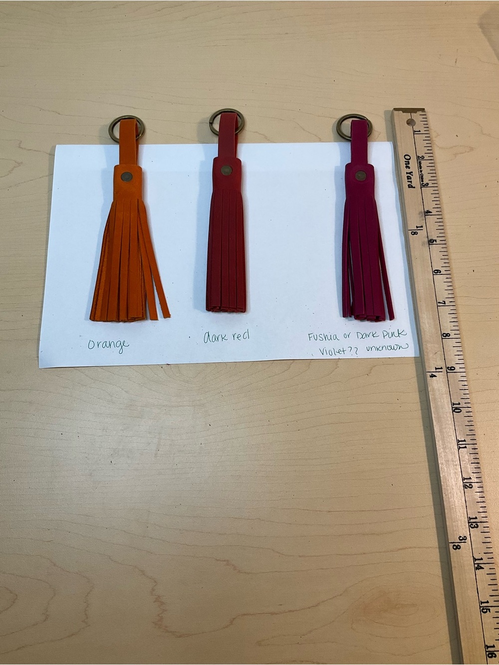 Leather Tassel Keychain - Orange, Dark Red, Fuchsia - Unbranded